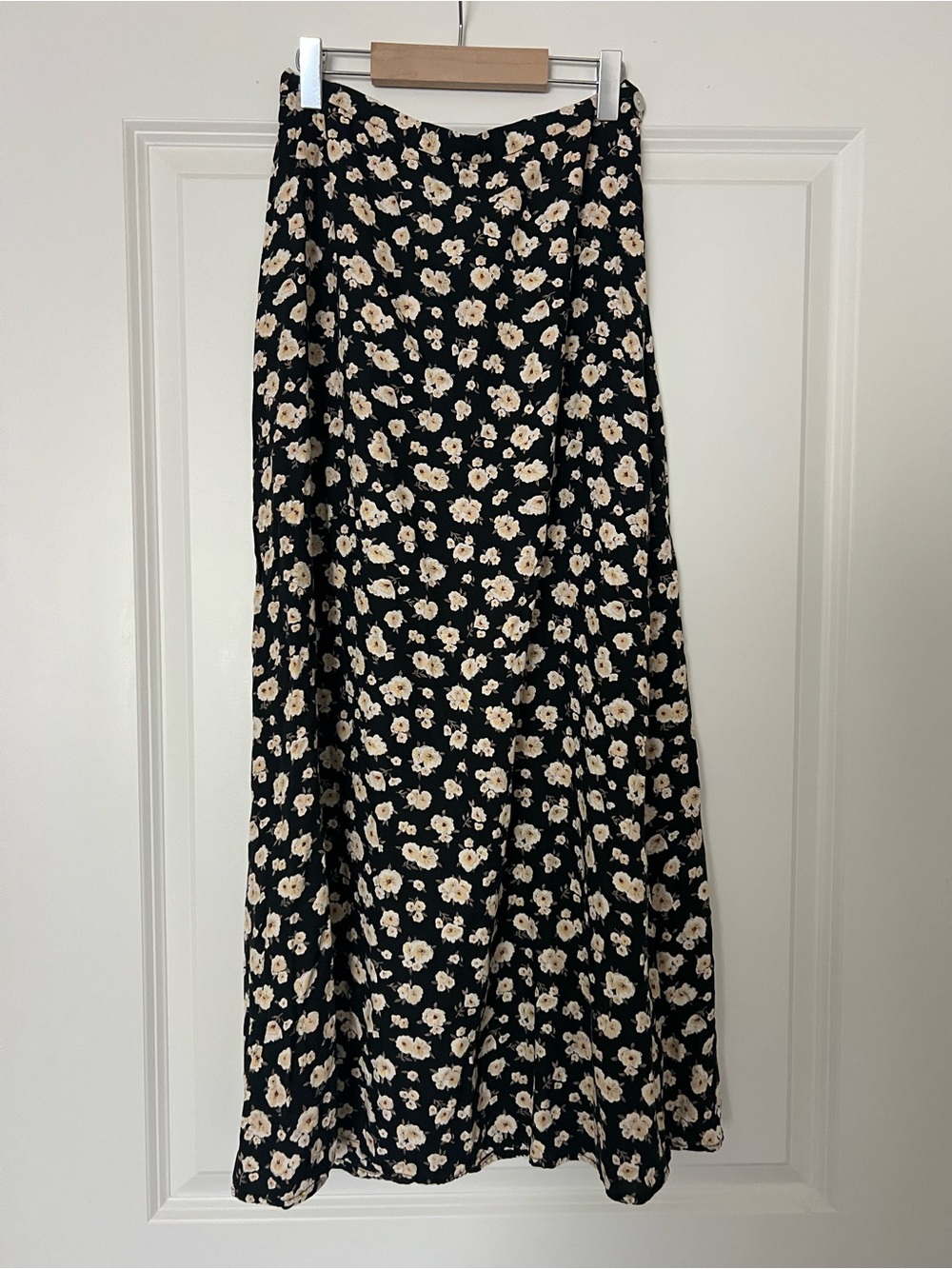 Black Floral Maxi Skirt with Cream Blossoms
